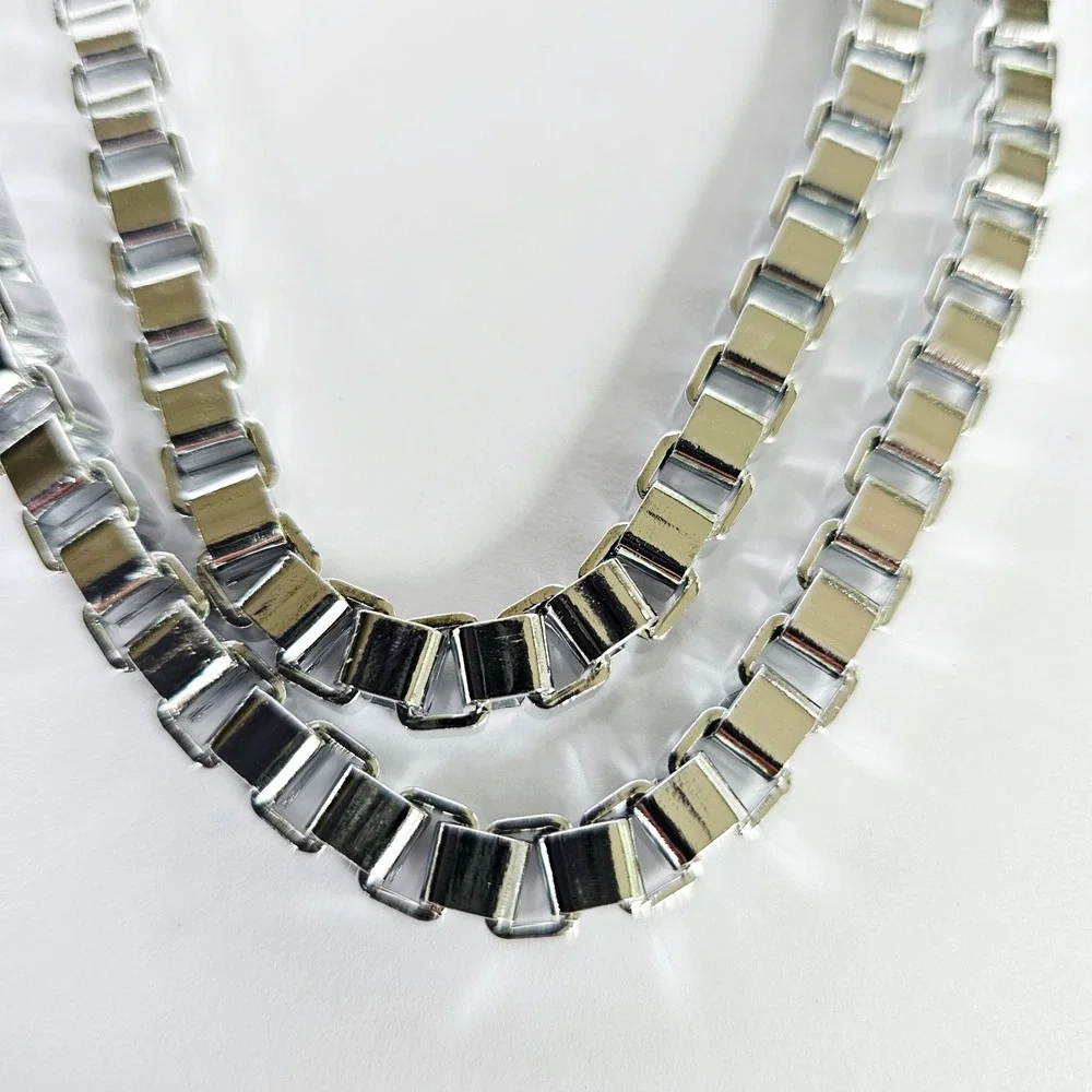 NIB Set of 3 90's Cubic Link Necklace Silvertone Toggle Box Chain Industrial Y2K
